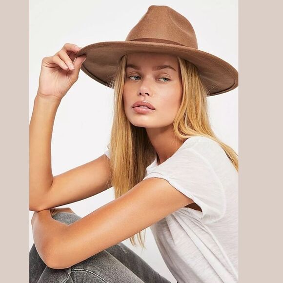 NEW FREE PEOPLE BEAUMONT SUEDE BAND FELT HAT BROWN